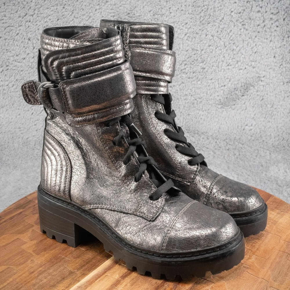 DKNY Womens Basia Leather Metallic Casual Combat & Lace-up Boots Size 5‎ M